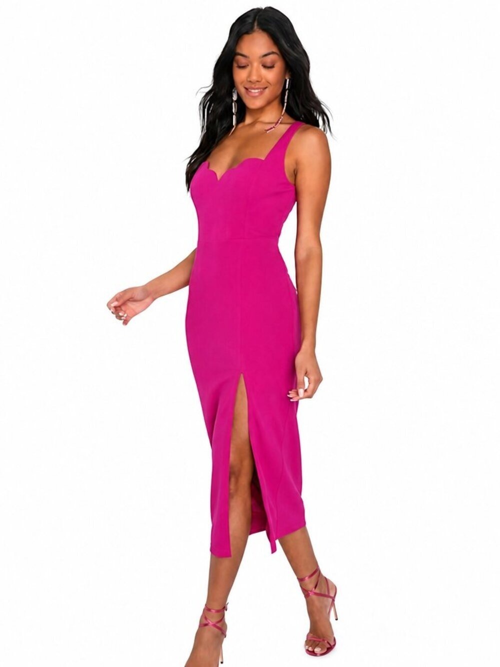 Lulus Fabulous Desires Magenta Midi Dress XS NWT Bodycon Slit